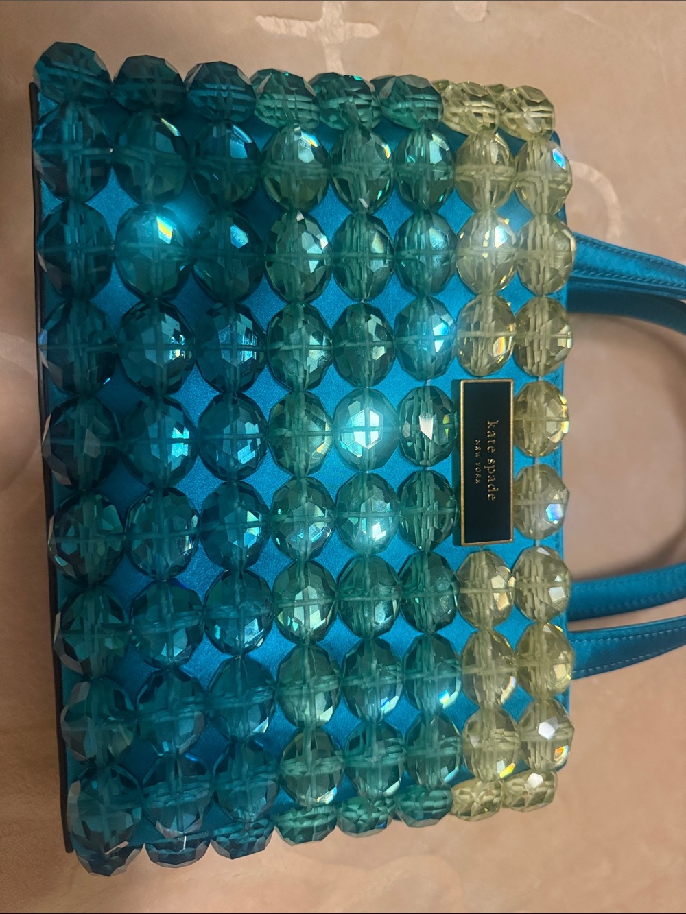 kate spade blue and green beaded mini tote